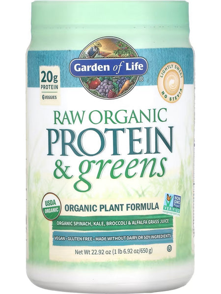 Garden of Life, Raw Protein & Greens Lightly Sweet, 23 oz