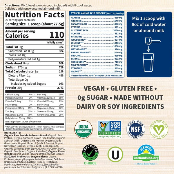 Garden of Life, Raw Organics, Protein and Greens, Vanilla, 19.3 oz