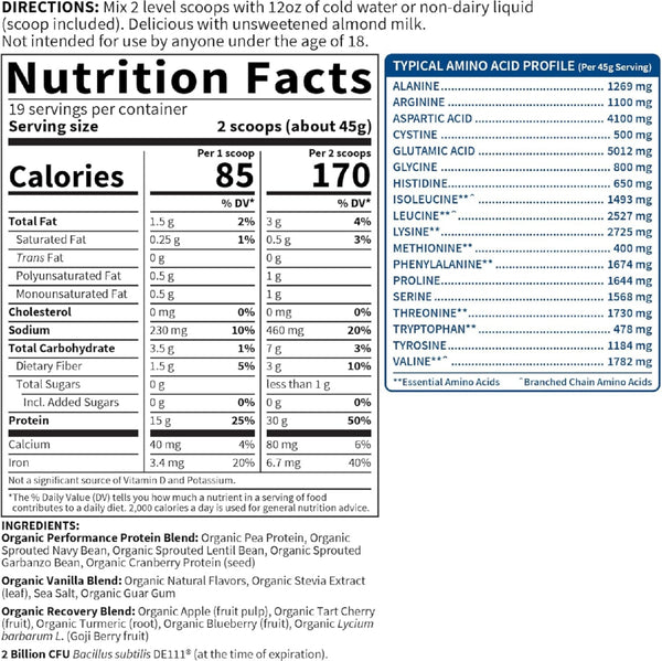 Garden of Life, Sport Organic Plant-Based Protein, Vanilla, 30.16 oz