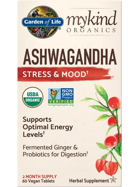 Garden of Life, MyKind Organics, Ashwagandha Stress & Mood, 60 Vegan Tablets