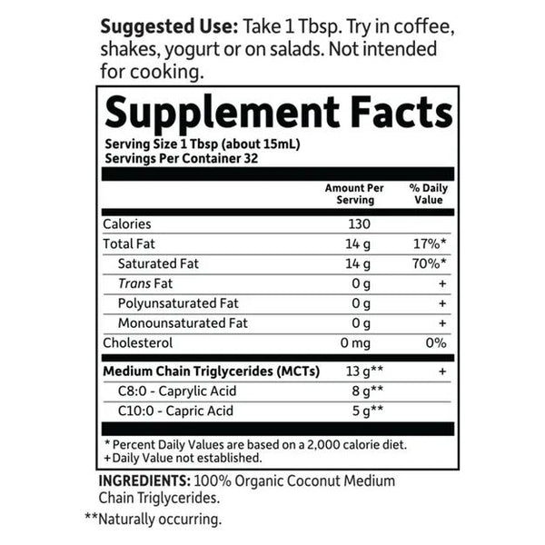 Garden of Life, Dr. Formulated, Brain Health 100% Organic Coconut MCT Oil, Unflavored, 16 fl oz