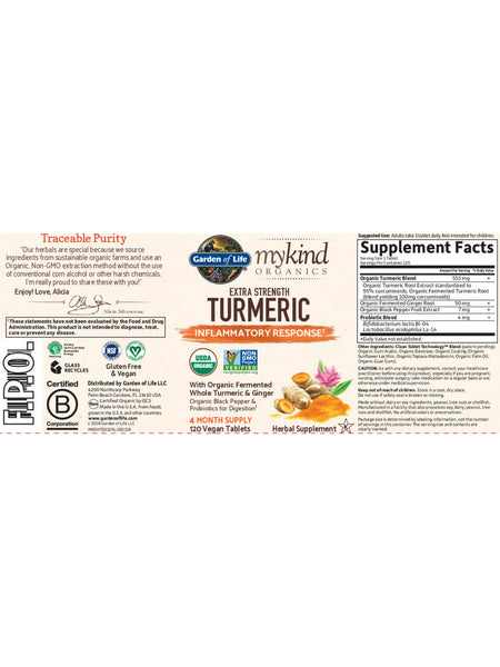 Garden of Life, MyKind Organics, Extra Strength Turmeric Inflammatory Response, 120 Vegan Tablets