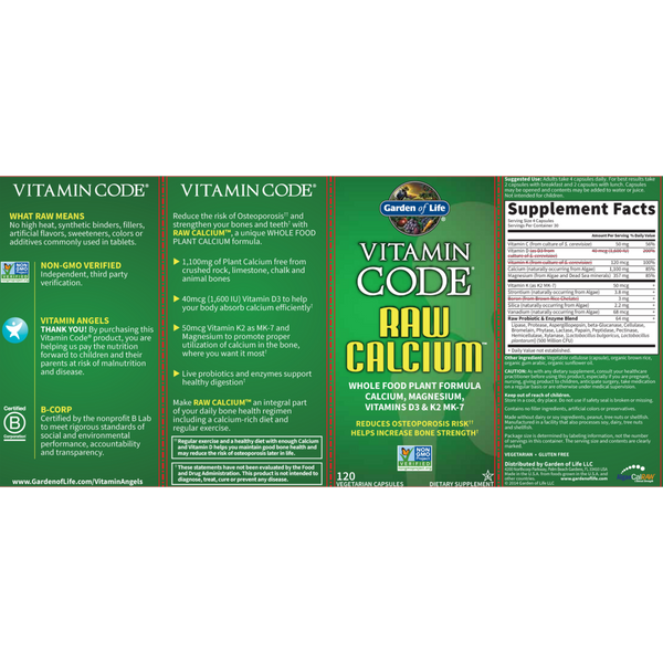 Garden of Life, Vitamin Code, Raw Calcium, 60 Vegetarian Capsules