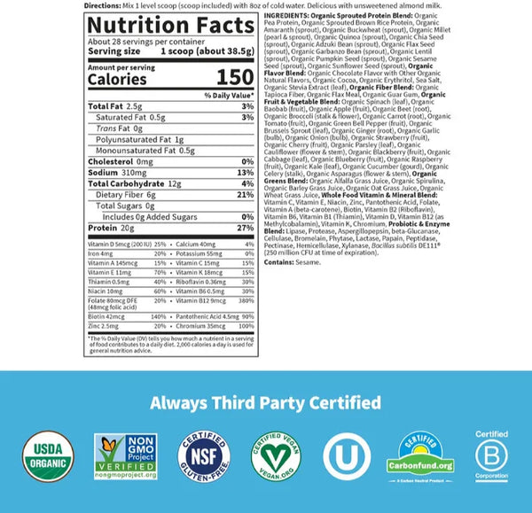 Garden of Life, Raw Organics, Meal, Chocolate, 38 oz