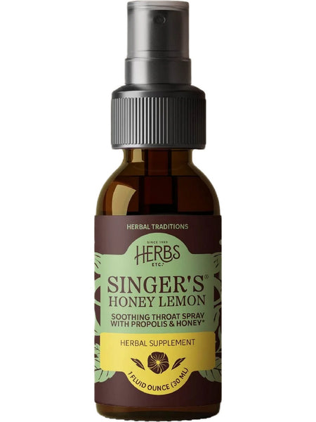 Herbs Etc., Singer's Soothing Throat Spray, Honey Lemon, 1 Fluid Ounce