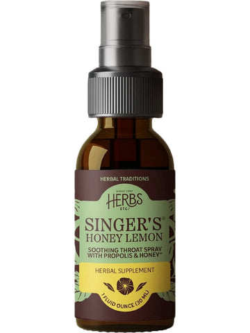 Herbs Etc., Singer's Soothing Throat Spray, Honey Lemon, 1 Fluid Ounce
