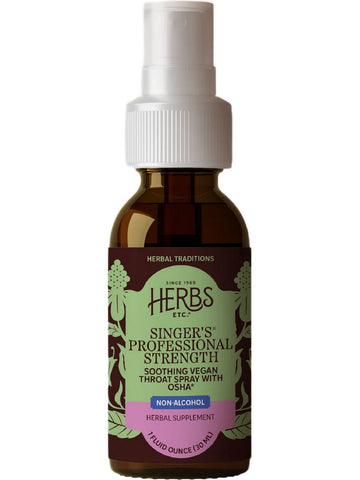 Herbs Etc., Non Alcohol Singer's Soothing Throat Spray, Professional Strength, 1 Fluid Ounce