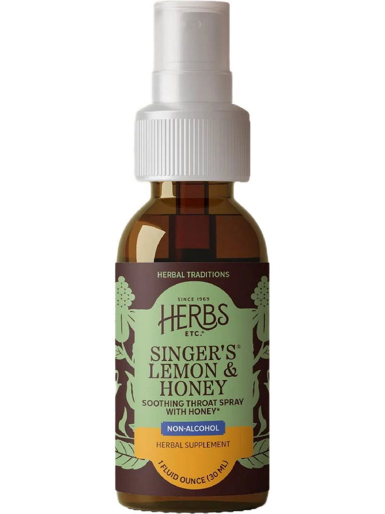 Herbs Etc., Non Alcohol Singer's Soothing Throat Spray, Lemon and Honey, 1 Fluid Ounce
