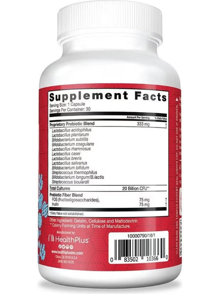 Health Plus, Probiotic Fiber 20 Billion CFU, 30 Capsules