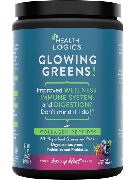 Health Logics, Glowing Greens, Natural Berry Blast, 10 oz