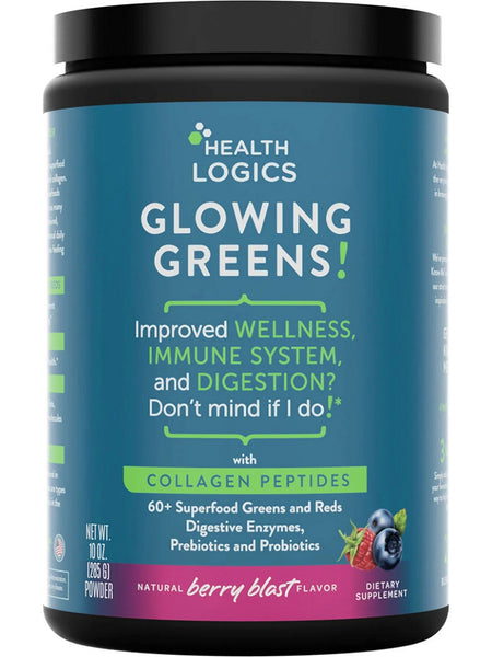 Health Logics, Glowing Greens, Natural Berry Blast, 10 oz