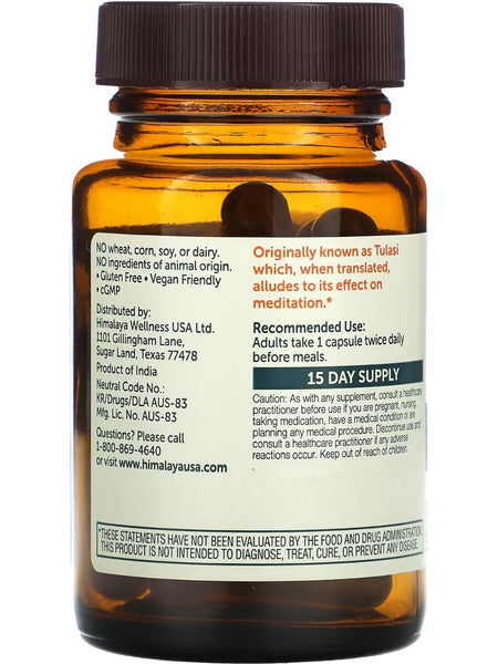Himalaya, Holy Basil, 30 Vegetarian Capsules