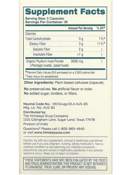 Himalaya, Psyllium, Husk Capsules, 180 Vegetarian Capsules