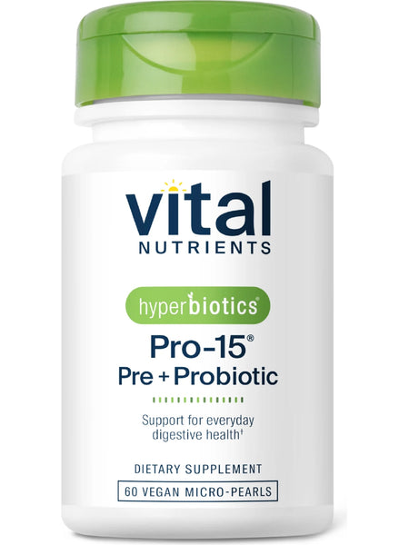 Hyperbiotics, Pro-15, Pre + Probiotic, 60 Vegan Micro-Pearls