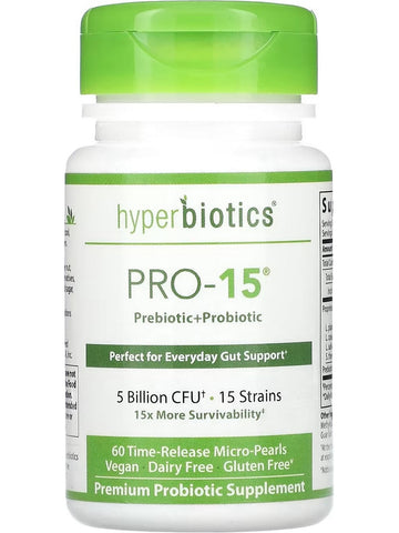 Hyperbiotics, PRO-15, Prebiotic+Probiotic, 5 Billion CFU, 60 Time-Release Micro-Pearls