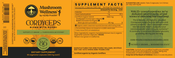 Herb Pharm, Mushroom Wellness Cordyceps, 90 vcaps
