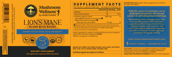 Herb Pharm, Mushroom Wellness Lion's Mane, 90 vcaps