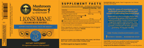 Herb Pharm, Mushroom Wellness Lion's Mane, 90 vcaps