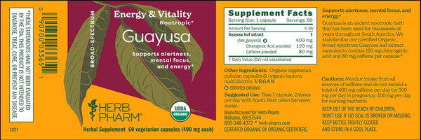Herb Pharm, Guayusa, 60 Vegetarian Capsules