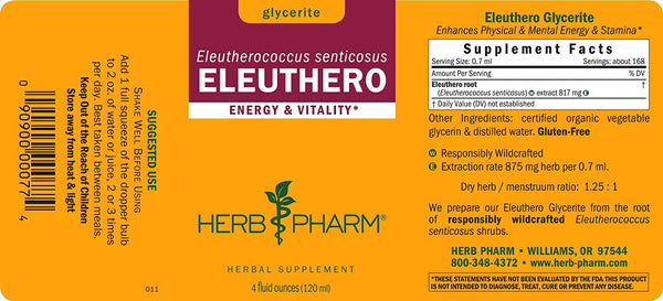 Herb Pharm, Eleuthero Glycerite, 4 fl oz