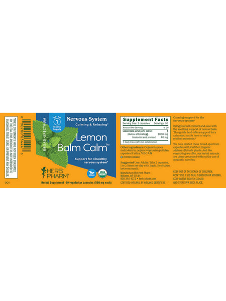 Herb Pharm, Lemon Balm Calm, 60 Vegetarian Capsules