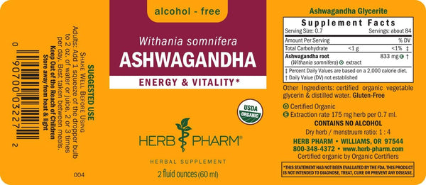 Herb Pharm, Ashwagandha, Alcohol-Free, 2 fl oz