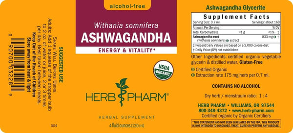 Herb Pharm, Ashwagandha, Alcohol-Free, 4 fl oz
