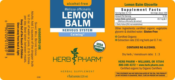 Herb Pharm, Lemon Balm, Alcohol-Free, 4 fl oz