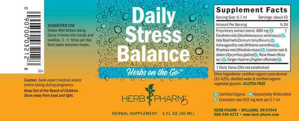 Herb Pharm, Herbs on the Go: Daily Stress Balance, 1 fl oz