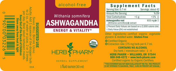 Herb Pharm, Ashwaganda, Alcohol Free, 1 fl oz