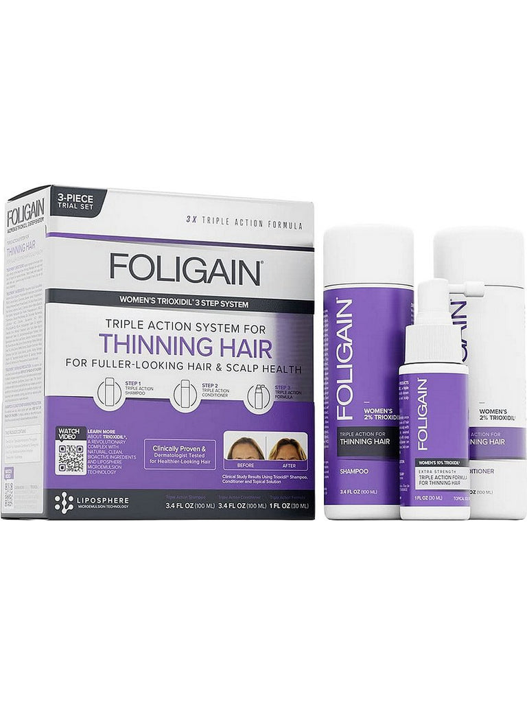 FOLIGAIN, Women's Triple Action Complete System For Thinning Hair Trial Set with 2% Trioxidil, 1 Kit