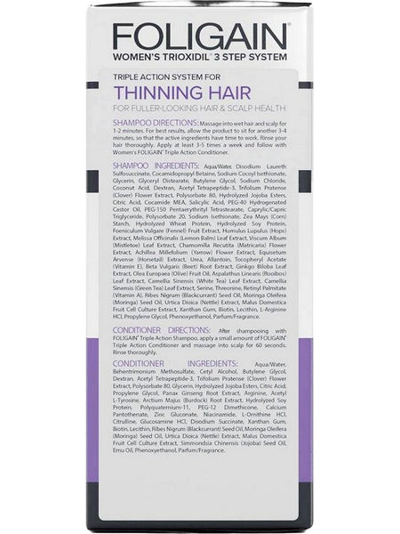 FOLIGAIN, Women's Triple Action Complete System For Thinning Hair Trial Set with 2% Trioxidil, 1 Kit