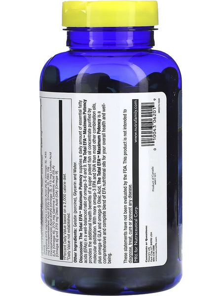 Nature's Life, The Total EFA Maximum Potency, 1300 mg, 180 Softgels