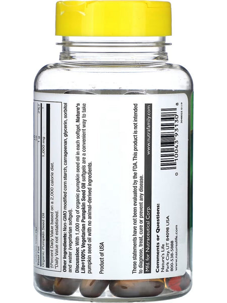 Nature's Life, Pumpkin Seed Oil, 90 Vegetarian Softgels