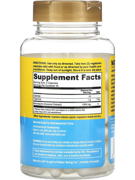 Nature's Life, Nourishing Monolaurin, 1000 mg, 90 Capsules