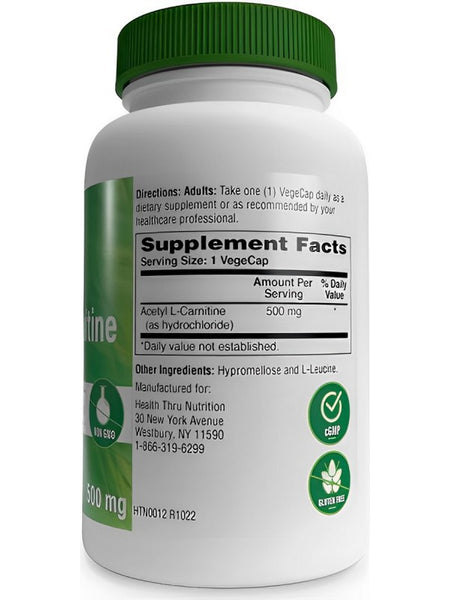 Health Thru Nutrition, Acetyl L-Carnitine 500 mg, 60 VegeCaps