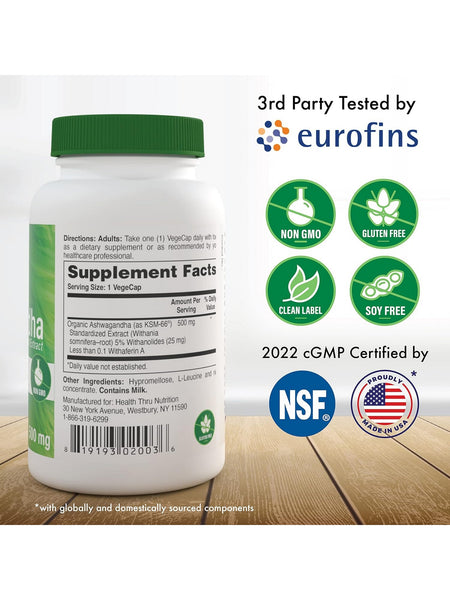 Health Thru Nutrition, Ashwagandha KSM-66 500 mg, 90 VegeCaps