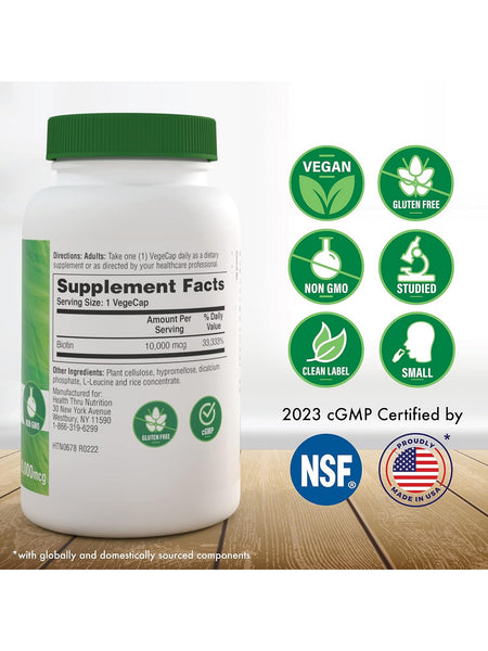 Health Thru Nutrition, Biotin (Vitamin B7), 100 VegeCaps