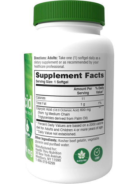 Health Thru Nutrition, Caprylic Acid C8:0 Octanoic Acid 600 mg, 200 Softgels