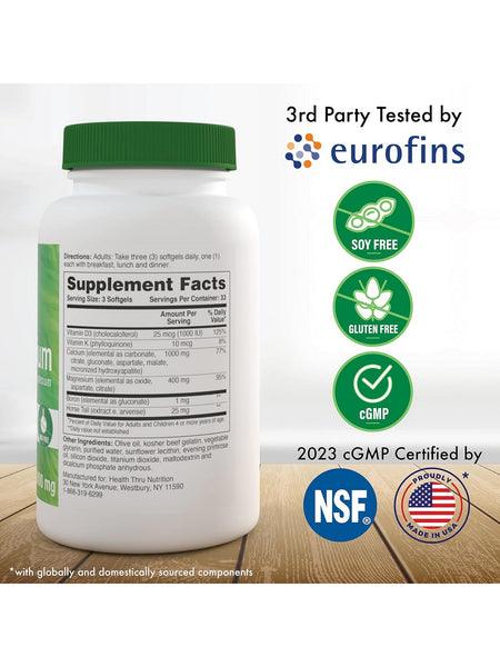 Health Thru Nutrition, Liquid Calcium with Vitamin D3 and Magnesium 1000 mg, 100 Softgels