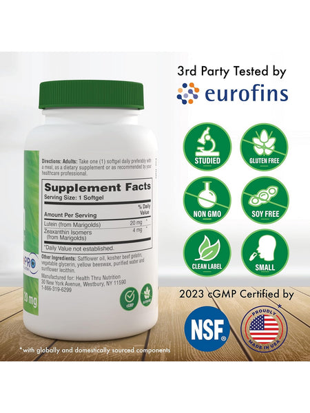 Health Thru Nutrition, Lutein 20mg with Zeaxanthin 4mg as LutePro, 60 Softgels