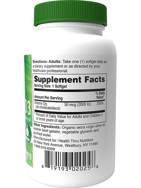 Health Thru Nutrition, Vitamin D3 2000 IU (as Cholecalciferol), 365 Softgels