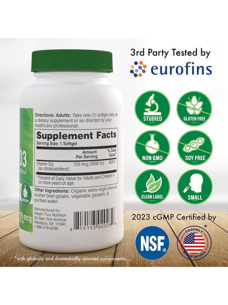 Health Thru Nutrition, Vitamin D3 5000 IU (as Cholecalciferol), 360 Softgels