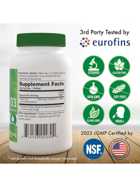 Health Thru Nutrition, Vitamin D3 10,000 IU (as Cholecalciferol), 360 Softgels