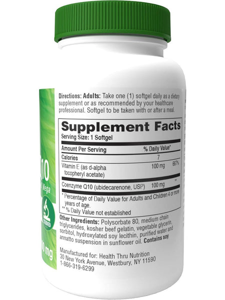 Health Thru Nutrition, CoQ10 as Hydrosoluble Q-Gel 100mg, 60 Softgels