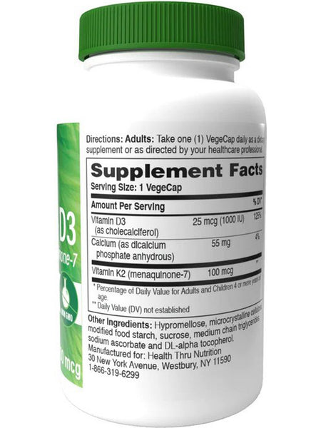Health Thru Nutrition, K2 + D3 as Menaquinone-7, 60 VegeCaps