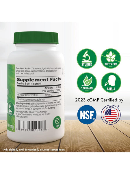Health Thru Nutrition, Resveratrol ResVida 100 mg, 60 Softgels