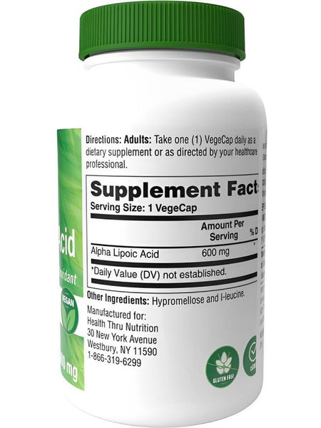 Health Thru Nutrition, Alpha Lipoic Acid 600 mg, 60 VegeCaps
