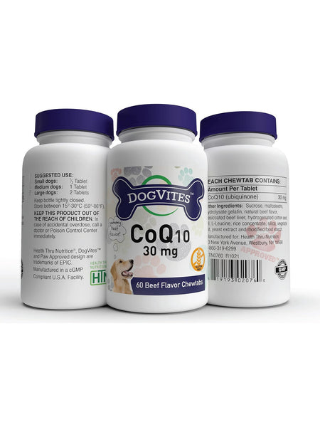 Health Thru Nutrition, CoQ10 30 mg For Dogs, 60 Beef Flavor Chewtabs