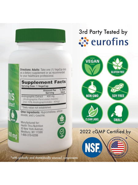 Health Thru Nutrition, Andrographis Extract 400mg, 60 VegeCaps